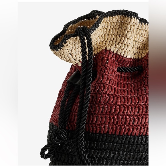 Express Woven Paper Straw Drawstring Three Toned Crossbody Bag - Picture 3 of 16